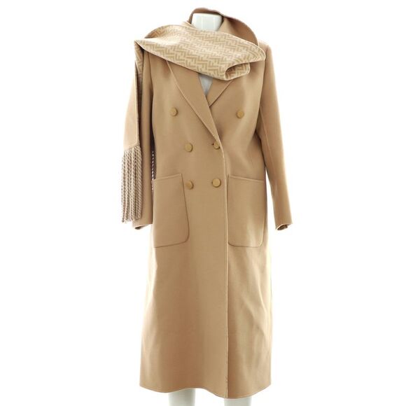 Fendi Women's Collared Wrap Coat Wool Blend Neutral - Picture 1 of 5